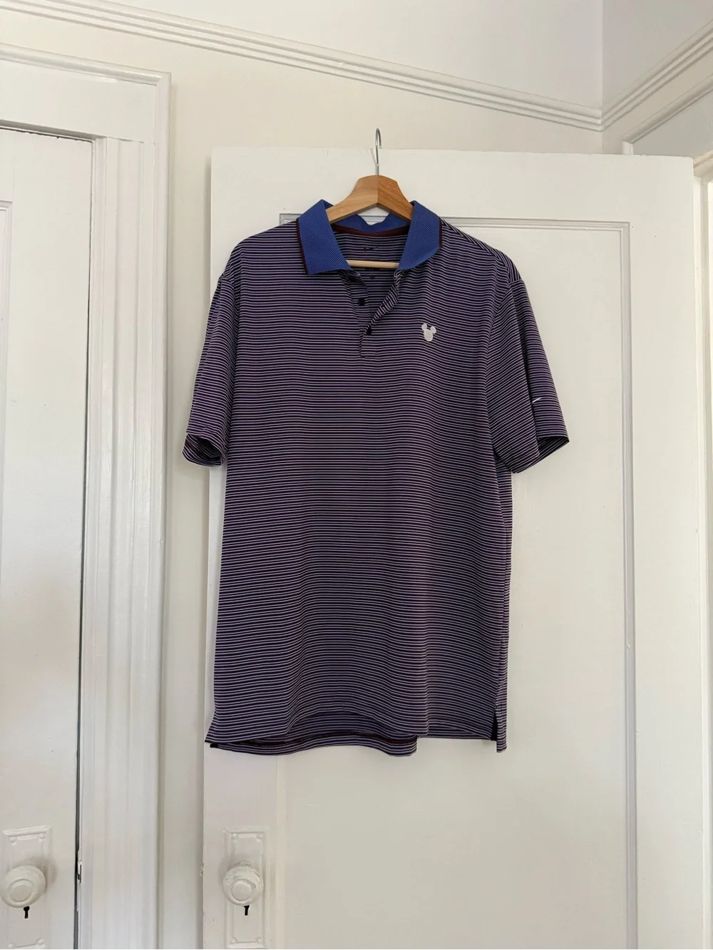 Nike Purple Striped Polo with Blue Contrast Collar - Men's